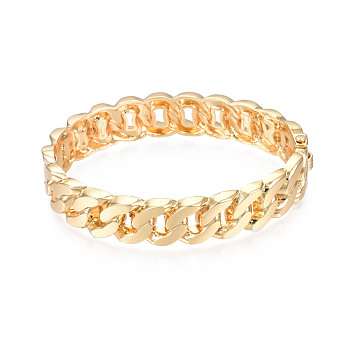Brass Curb Chain Hinged Bangle for Women, Golden, Inner Diameter: 1-7/8x2-1/2 inch(4.7x6.2cm)