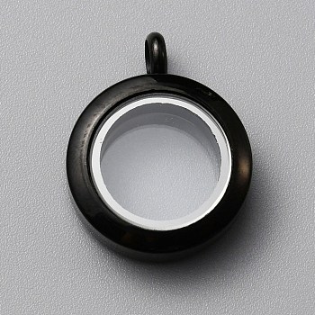 304 Stainless Steel Locket Pendants, with Glass, DIY Accessories for Jewelry Pendant Making, Flat Round Charm, Electrophoresis Black, 25.5x19.5x6mm, Hole: 4mm