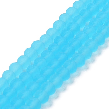 Transparent Glass Beads Strands, Faceted, Frosted, Rondelle, Sky Blue, 3mm, Hole: 1mm, about 145~150pcs/strand, 34~35cm