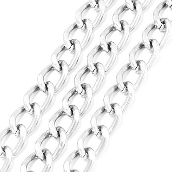 Aluminium Twisted Curb Chains, Diamond Cut Chains, Faceted, Silver Color Plated, 10x6.5x1.8mm