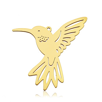 201 Stainless Steel Pendants, Laser Cut, Bird, Golden, 34x39.5x1mm, Hole: 1.5mm