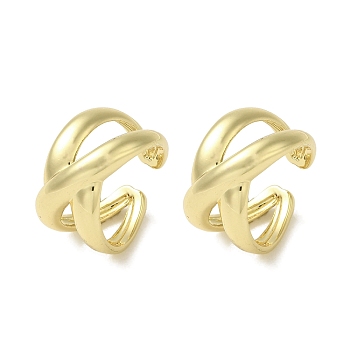 Rack Plating Brass Cross Cuff Earrings, Cadmium Free & Lead Free, Long-Lasting Plated, Real 18K Gold Plated, 15.5x10mm