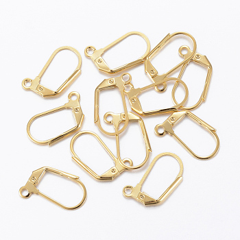 304 Stainless Steel Leverback Earring Findings, with Loop, Golden, 17x10.5x2mm, Hole: 2mm