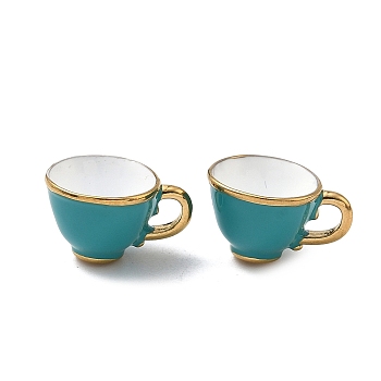 304 Stainless Steel Enamel Pendants, Cup Charms, Ion Plating(IP), Real 18K Gold Plated, Light Sea Green, 10x17x13mm, Hole: 3x2mm