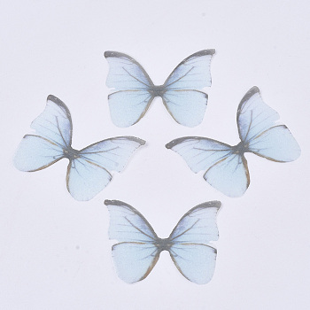 Two Tone Polyester Fabric Wings Crafts Decoration, for DIY Jewelry Crafts Earring Necklace Hair Clip Decoration, Butterfly Wing, Light Blue, 33x40mm
