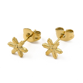 Ion Plating(IP) 304 Stainless Steel Snowflake Stud Earrings for Women, Real 18K Gold Plated, 7.5x6.5mm, Pin: 0.8mm