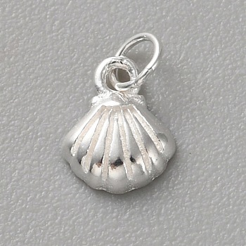 925 Sterling Silver Shell Shape Charms with Jump Rings & 925 Stamp, Silver, 6x5x1.5mm, Hole: 2mm