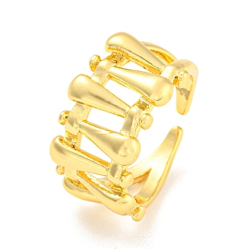 Rack Plating Brass Teardrop Open Cuff Rings, Long-Lasting Plated, Lead Free & Cadmium Free, Real 18K Gold Plated, US Size 7(17.3mm)