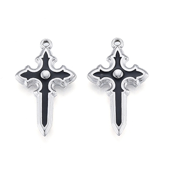 304 Stainless Steel Pendants, with Enamel, Cross, Stainless Steel Color, 33.5x20x3.5mm, Hole: 1.5mm