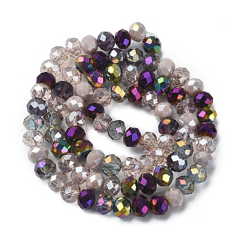 Electroplate Glass Beads Strands, Faceted, Rondelle, Lilac, 5.5~6x5mm, Hole: 1mm, about 90~92pcs/strand, 16.54 inch~16.93 inch(42~43cm)