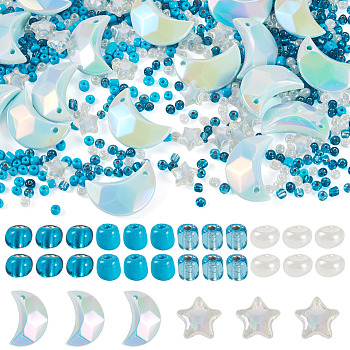 DIY Star Moon Jewelry Making Findings Kits, Includ Glass Seed Beads, Acrylic Imitation Shell Pendants, Acrylic Beads, Mixed Color, 4x1.5mm