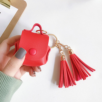 Imitation Leather Wireless Earbud Carrying Case, Earphone Storage Pouch, with Keychain & Tassel, Handbag Shape, Red, 135mm