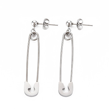 304 Stainless Steel Safety Pin Dangle Stud Earrings for Women, Stainless Steel Color, 47mm, Pin: 0.7mm