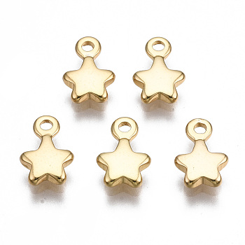 Brass Charms, Nickel Free, Star, Real 18K Gold Plated, 9.5x6x2mm, Hole: 1.2mm