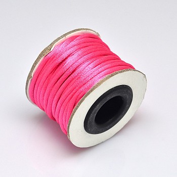 Macrame Rattail Chinese Knot Making Cords Round Nylon Braided String Threads, Satin Cord, Fuchsia, 2mm, about 10.93 yards(10m)/roll