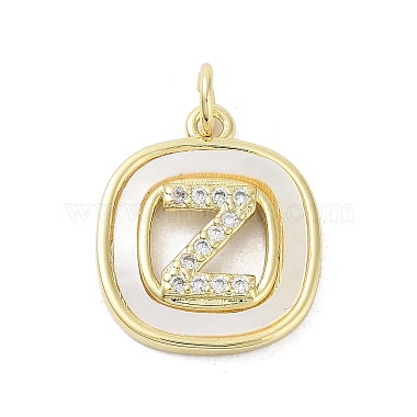 Real 18K Gold Plated Clear Letter Z Brass+Cubic Zirconia+Shell Pendants