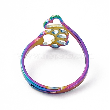 Placage ionique (ip) 201 anneau réglable en acier inoxydable avec empreintes de pattes de chien et de cœur pour femme(RJEW-K238-09M)-2