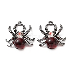 Alloy & Crystal Rhinestone & Resin Pendants, Spider Charms, Gunmetal, 24x21x9mm, Hole: 1.6mm(FIND-G118-09B)