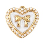 304 Stainless Steel Enamel Pendants, White Heart Charms with ABS Plastic Imitation Pearl, Ion Plating(IP), Real 18K Gold Plated, White, 21.5x21.5x4mm, Hole: 1.6mm(STAS-P430-05G)