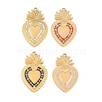 304 Stainless Steel Enamel Pendants, Inlay Flaming Heart Charm, Real 18K Gold Plated, Ion Plating(IP), Long-Lasting Plated, Mixed Color, 30x19x1.8mm, Hole: 1.8mm(STAS-K293-33G)