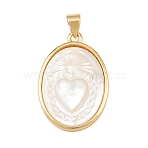 Natural White Shell Oval Pendants, with Brass Settings, Real 18K Gold Plated, Long-Lasting Plated, Cadmium Free & Lead Free, Rack Plating, Heart, 25x17x3.5~4.5mm, Hole: 4.5x3.5mm(KK-F919-43B-G02)