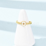 Brass Shell Open Cuff Rings for Women, Square, Nickel Free, Real 18K Gold Plated, US Size 7 1/4(17.5mm)(RJEW-K309-38G)