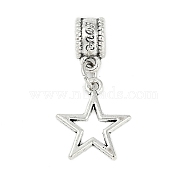 Rack Plating Brass European Dangle Charms, Hollow Star Large Hole Pendants, Lead Free & Cadmium Free, Antique Silver, 27.5mm, Hole: 4.5mm(KK-R200-08AS)