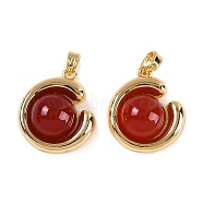 Natural Carnelian(Dyed & Heated) Pendants, Brass Half Round Charms, Real 18K Gold Plated, 18.5x16x7mm, Hole: 4x3mm(KK-P283-47G)