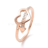 Crystal Rhinestone Heart with Arrow Finger Ring, Ion Plating(IP) 304 Stainless Steel Jewelry for Women, Rose Gold, US Size 7(17.3mm)(RJEW-D120-18B-RG)