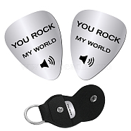 2Pcs 201 Stainless Steel Guitar Picks, Plectrum Guitar Accessories, with 1Pc PU Leather Guitar Clip, for Musical Instrument Accessories, Word, 115x47x1.3mm(DIY-CN0001-83A)