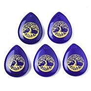 Natural White Jade Pendants, Teardrop with Tree of Life Pattern, Dyed, 32~33.5x25~26x6.5~7.5mm, Hole: 2mm, 6pcs/bag(G-T122-71F)