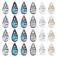 PandaHall Elite 24Pcs 6 Colors Embossed Glass Rhinestone Pendants, Teardrop, Faceted, Mixed Color, 14x7x4mm, Hole: 1.2mm(GLAA-PH0001-44)