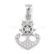 304 Stainless Steel Micro Pave Cubic Zirconia Pendants, Anchor & Helm Charm, Stainless Steel Color, 22x15x2.5mm, Hole: 3x6mm(STAS-D112-03P-06)