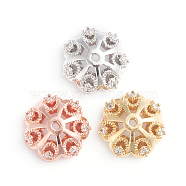 Multi-Petal Brass Micro Pave Clear Cubic Zirconia Bead Cap, Flower, Mixed Color, 10.5x3.5mm, Hole: 1mm(KK-I671-01B)