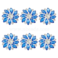 6Pcs 1-Hole Brass Shank Buttons, with Rhinestone and Glass, Garment Decoration, Flower, Royal Blue, 26x26x10mm, Hole: 2mm(BUTT-FG0001-15C)