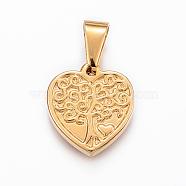 304 Stainless Steel Pendants, Heart with Tree, Golden, 18.5x17x3mm, Hole: 9x5mm(STAS-H372-10G)