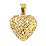 Ion Plating(IP) 304 Stainless Steel Pendants, with ABS Imitation Pearl, Golden , Heart, 17.5x16.5x5.5mm, Hole: 5x3mm(STAS-U024-08G)