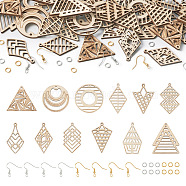DIY Geometry Earring Making Kit, Including Triangle & Rhombus & Kite & Tree Undyed Natural Poplar Wood Pendants, Brass Earring Hooks & Jump Rings, Platinum & Golden, 148Pcs/box(DIY-TA0005-46)