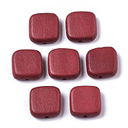Painted Natural Wood Beads, Square, Crimson, 16x15x5.5mm, Hole: 1.5mm(WOOD-R265-10F)