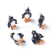 Handmade Lampwork Pendants, Penguin, Black, 24~32x17~20x12~20mm, Hole: 2~4mm(LAMP-L075-087)