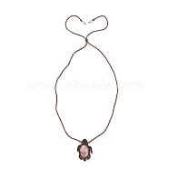 Natural Rose Quartz Tortoise Pendant Necklace, Adjustable Braided Wax String Choker Necklace, 29.53 inch(75cm)(NJEW-K258-02F)