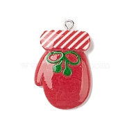 Christmas Theme Opaque Resin Pendants, Christmas Gloves Charms, with Platinum Tone Iron Loops, 34x21.5x5mm, Hole: 1.8mm(RESI-C021-01E)