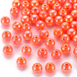 Opaque Acrylic Beads, AB Color Plated, Round, Orange Red, 8x7mm, Hole: 2mm, about 1745pcs/500g(MACR-S370-D8mm-20)