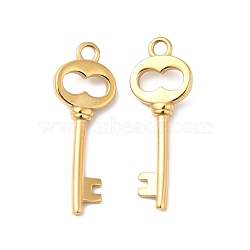 Ion Plating(IP) 304 Stainless Steel Pendants, Key Charm, Real 14K Gold Plated, 25x9x3mm, Hole: 1.8mm(STAS-Q215-05G)