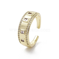 Rack Plating Brass Micro Pave Cubic Zirconia Open Cuff Rings, Rectangle, Real 18K Gold Plated, US Size 8 3/4(18.7mm)(RJEW-K257-32G)