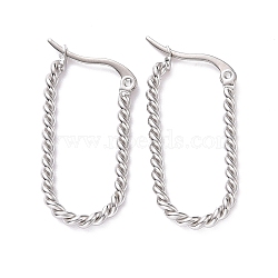Titanium Steel Twist Rope Oval Hoop Earrings for Women, Stainless Steel Color, 31x16x2.5mm, Pin: 1.4mm(EJEW-A074-01P)