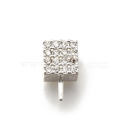 Brass Micro Pave Cubic Zirconia Peg Bails, For Half Drilled Beads, Cube, Silver, 10.5x6.5x7mm, Hole: 1.5mm, Pin: 1mm(KK-K378-70S)