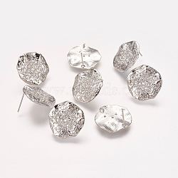 Brass Stud Earring Findings, with Loop, Lotus Leaf, Platinum, 14mm, Hole: 0.2mm, Pin: 0.6mm(KK-G303-03P)