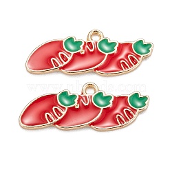 Alloy Enamel Pendants, for Earrings, Light Gold, Carrot, Red, 10x27x2mm, Hole: 1.6mm(ENAM-O048-04KCG-D)