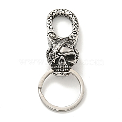 Tibetan Style 316 Surgical Stainless Steel Fittings with 304 Stainless Steel Key Ring, Skull, Antique Silver, 70mm(FIND-Q101-08AS-02)